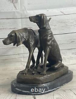 Signée Vintage Chasse Chiens Bronze Sculpture Art Déco Marbre Base Solde