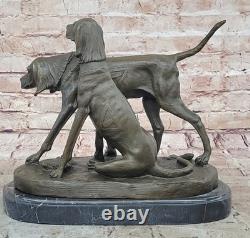 Signée Vintage Chasse Chiens Bronze Sculpture Art Déco Marbre Base Soldé