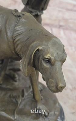 Signée Vintage Chasse Chiens Bronze Sculpture Art Déco Marbre Base Soldé