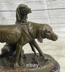 Signée Vintage Chasse Chiens Bronze Sculpture Art Déco Marbre Base Solde