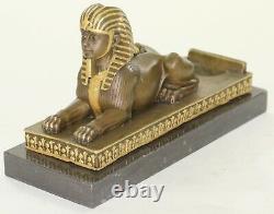 Signée Vintage Mythologique Creature Sphinx Égyptien Art Seco Marbre Sculpture N