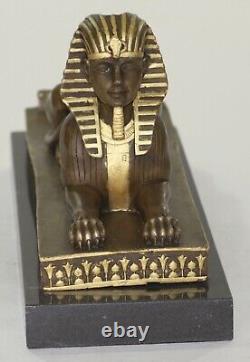 Signée Vintage Mythologique Creature Sphinx Égyptien Art Seco Marbre Sculpture N