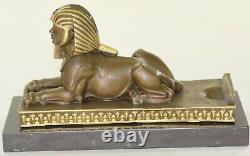 Signée Vintage Mythologique Creature Sphinx Égyptien Art Seco Marbre Sculpture N