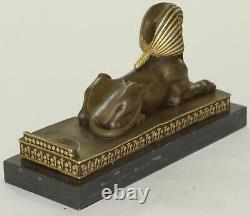 Signée Vintage Mythologique Creature Sphinx Égyptien Art Seco Marbre Sculpture N