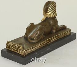 Signée Vintage Mythologique Creature Sphinx Égyptien Art Seco Marbre Sculpture N