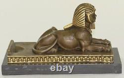 Signée Vintage Mythologique Creature Sphinx Égyptien Art Seco Marbre Sculpture N