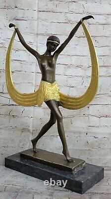 Signée c. Mirval, Bronze Art Déco Dancing Girl Sculpture Marbre Base Chair