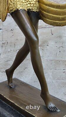 Signée c. Mirval, Bronze Art Déco Dancing Girl Sculpture Marbre Base Chair