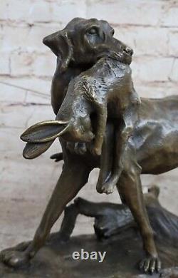 Solide Bronze Fonte Statue Doré Retriever Signée Art Déco Marbre