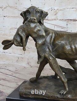 Solide Bronze Fonte Statue Doré Retriever Signée Art Déco Marbre Deco