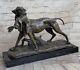 Solide Bronze Fonte Statue Doré Retriever Signée Art Déco Marbre Décor