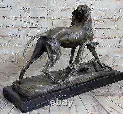 Solide Bronze Fonte Statue Doré Retriever Signée Art Déco Marbre Décor Art