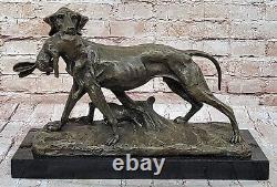 Solide Bronze Fonte Statue Doré Retriever Signée Art Déco Marbre Décor Cadeau