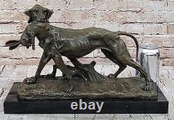 Solide Bronze Fonte Statue Doré Retriever Signée Art Déco Marbre Décor Cadeau