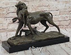 Solide Bronze Fonte Statue Doré Retriever Signée Art Déco Marbre Décor Cadeau