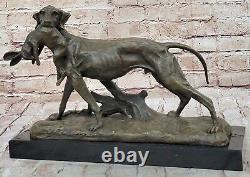 Solide Bronze Fonte Statue Doré Retriever Signée Art Déco Marbre Décor Cadeau