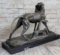 Solide Bronze Fonte Statue Doré Retriever Signée Art Déco Marbre Décor Cadeau