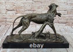 Solide Bronze Fonte Statue Doré Retriever Signée Art Déco Marbre Décor Cadeau