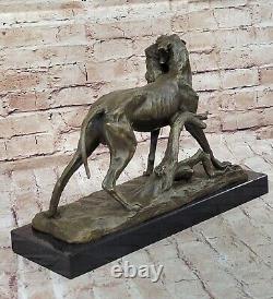 Solide Bronze Fonte Statue Doré Retriever Signée Art Déco Marbre Décor Cadeau