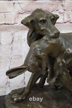 Solide Bronze Fonte Statue Doré Retriever Signée Art Déco Marbre Décor Cadeau