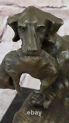 Solide Bronze Fonte Statue Doré Retriever Signée Art Déco Marbre Décor Cadeau