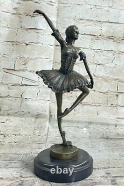 Statue De Ballerine En Bronze Signée Avec Base En Marbre Sculpture Milo