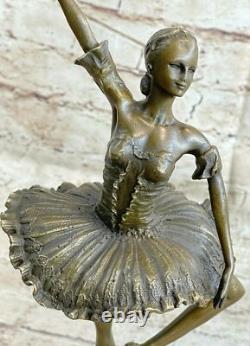Statue De Ballerine En Bronze Signée Sur Socle En Marbre Sculpture Milo Décor
