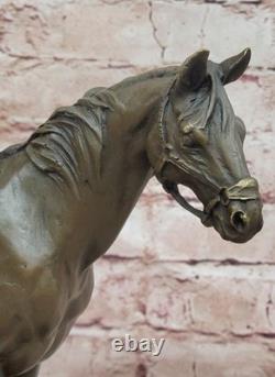 Statue De Cheval En Bronze Milo Signée Sur Socle En Marbre Sculpture Équestre