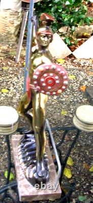 Statue De Leonidas Guerrier Grec Bronze Sur Socle Marbre