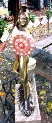 Statue De Leonidas Guerrier Grec Bronze Sur Socle Marbre