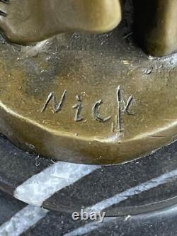 Statue En Bronze Signée Art Déco Nue Sculpture Figurine Sur Socle En Marbre