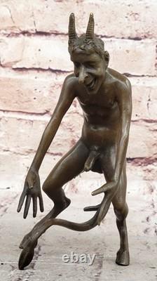 Statue En Bronze Signée De Satyr Nu Érotique Faune Sculpture Détail Sur Marbre