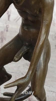 Statue En Bronze Signée De Satyr Nu Érotique Faune Sculpture Détail Sur Marbre