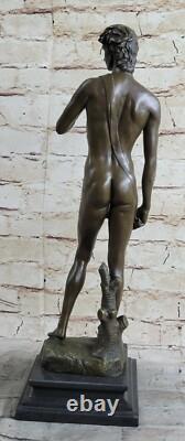 Statue En Bronze Signée Nu Homme Nu Mythologie Sculpture Sur Socle En Marbre