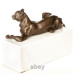 Statue Panthère Art déco en bronze sur un marbre blanc d'après Juno