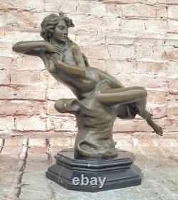 Statue Sculpture Bronze Art Nouveau Femme Nue Signée Milo Base En Marbre