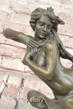 Statue Sculpture Bronze Art Nouveau Femme Nue Signée Milo Base En Marbre