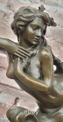 Statue Sculpture Bronze Art Nouveau Femme Nue Signée Milo Base En Marbre