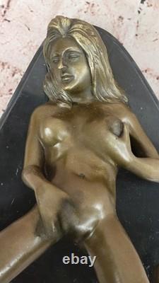 Statue Sculpture En Bronze Et Marbre De Femme Nue Sensuelle Signée Art Sexy
