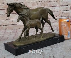 Statue Sculpture Figurine De Poney En Bronze Sur Marbre Art Animal Signée Milo