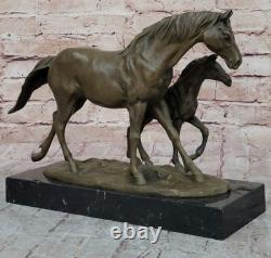 Statue Sculpture Figurine De Poney En Bronze Sur Marbre Art Animal Signée Milo