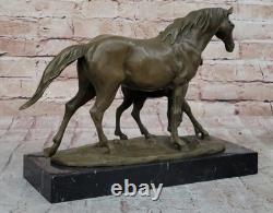 Statue Sculpture Figurine De Poney En Bronze Sur Marbre Art Animal Signée Milo