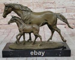 Statue Sculpture Figurine De Poney En Bronze Sur Marbre Art Animal Signée Milo