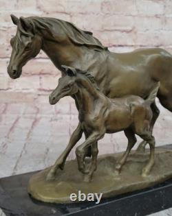 Statue Sculpture Figurine De Poney En Bronze Sur Marbre Art Animal Signée Milo