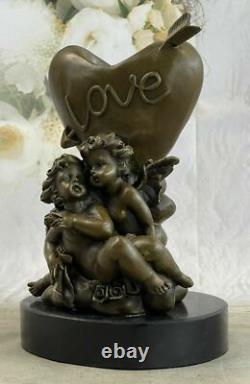 Statue Sculpture Figurine En Marbre Bronze De Cupidon Éros Signée