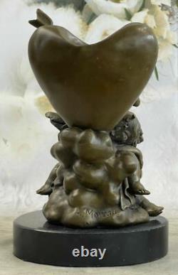 Statue Sculpture Figurine En Marbre Bronze De Cupidon Éros Signée