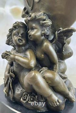 Statue Sculpture Figurine En Marbre Bronze De Cupidon Éros Signée