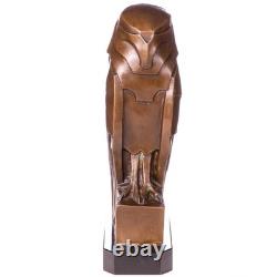 Statue de hibou en bronze Art déco sur un socle en marbre noir d'après Ceonard