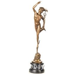 Statue en bronze d'Hermès sur un socle en marbre noir d'après Giovann Bologna