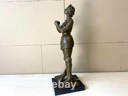 Statue en bronze de Jeanne d'Arc sur un socle en marbre noir d'après Mercier